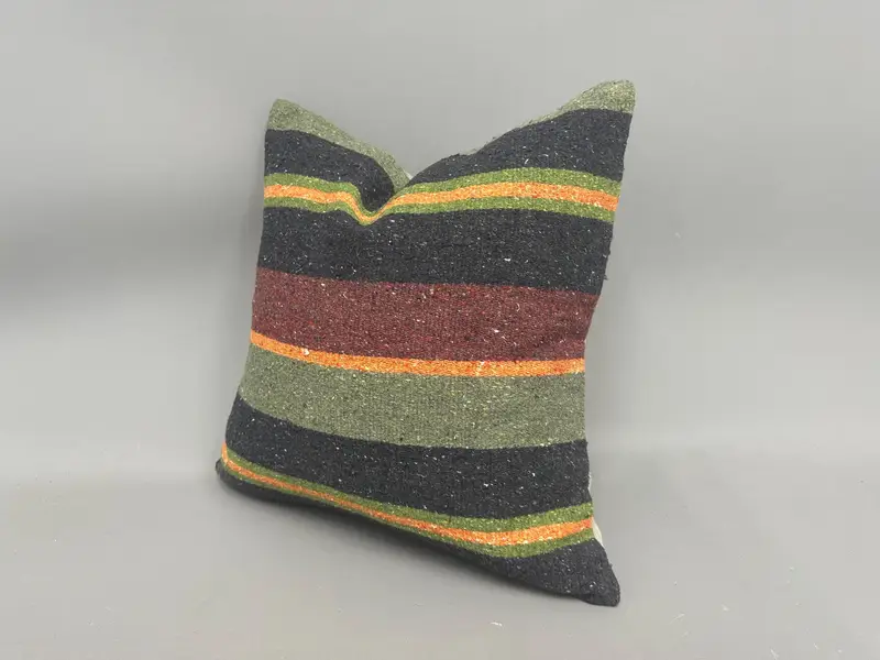 Home Decor Pillow, Pillow Cover, Kilim Cushion Sham, Morroccon Kilim Cushion Pillow, 18x18 Green Cushion Cover, Turkish Kilim Pillow - 3