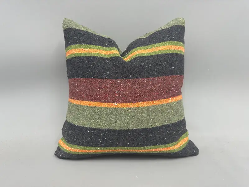 Home Decor Pillow, Pillow Cover, Kilim Cushion Sham, Morroccon Kilim Cushion Pillow, 18x18 Green Cushion Cover, Turkish Kilim Pillow - 1