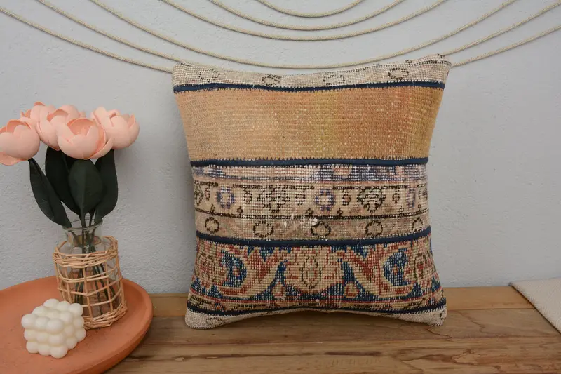 Sofa Bolster Cushion, Turkish Pillow, Pillow for Sofa, Pillow Case, Ottoman Cushion Case, Kilim Pillow Cover, 16x16 Blue Pillow - 2