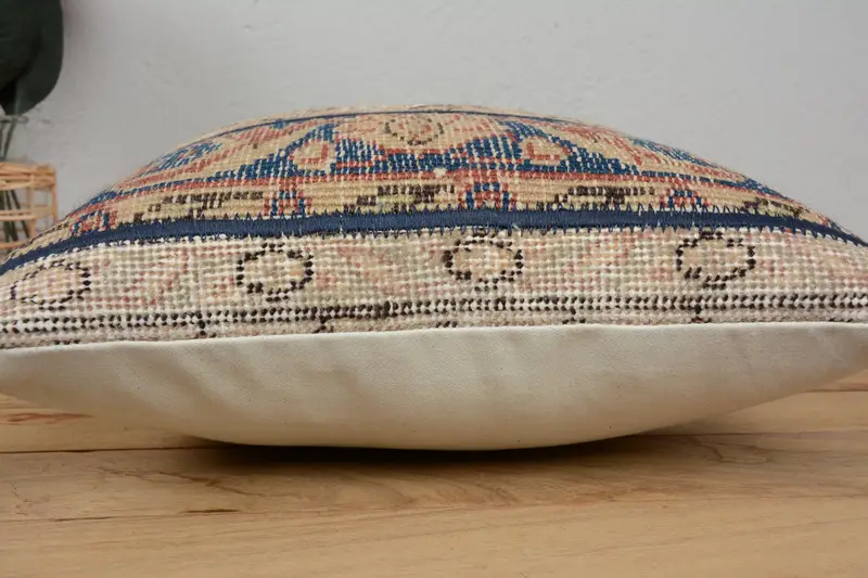 Sofa Bolster Cushion, Turkish Pillow, Pillow for Sofa, Pillow Case, Ottoman Cushion Case, Kilim Pillow Cover, 16x16 Blue Pillow - 5