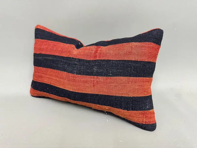 Throw Kilim Pillow, Ethnic Pillow Sham, Turkish Kilim Pillow, Home Decor Pillow, 12x20 Orange Pillow, Handwoven Pillow Cover Cushion, Pillow - 3