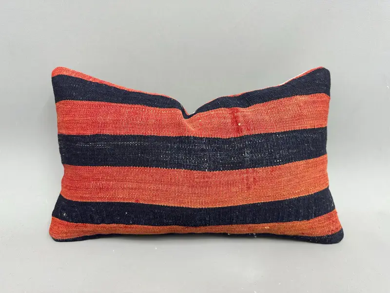 Throw Kilim Pillow, Ethnic Pillow Sham, Turkish Kilim Pillow, Home Decor Pillow, 12x20 Orange Pillow, Handwoven Pillow Cover Cushion, Pillow - 1
