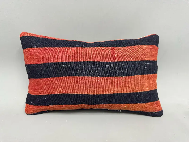 Throw Kilim Pillow, Ethnic Pillow Sham, Turkish Kilim Pillow, Home Decor Pillow, 12x20 Orange Pillow, Handwoven Pillow Cover Cushion, Pillow - 4