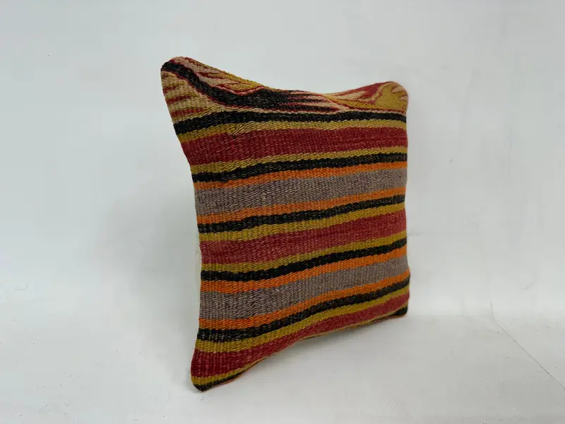 Kilim Pillow Cover, Kilim Cushion Sham, Pillow for Sofa, 12x12 Orange Cushion Cover, Aesthetic Pillow Sham, Cushion Case - 3