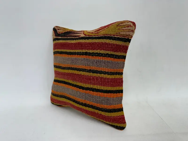 Kilim Pillow Cover, Kilim Cushion Sham, Pillow for Sofa, 12x12 Orange Cushion Cover, Aesthetic Pillow Sham, Cushion Case - 4
