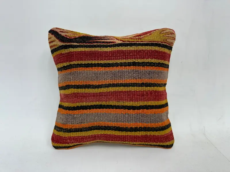 Kilim Pillow Cover, Kilim Cushion Sham, Pillow for Sofa, 12x12 Orange Cushion Cover, Aesthetic Pillow Sham, Cushion Case - 1