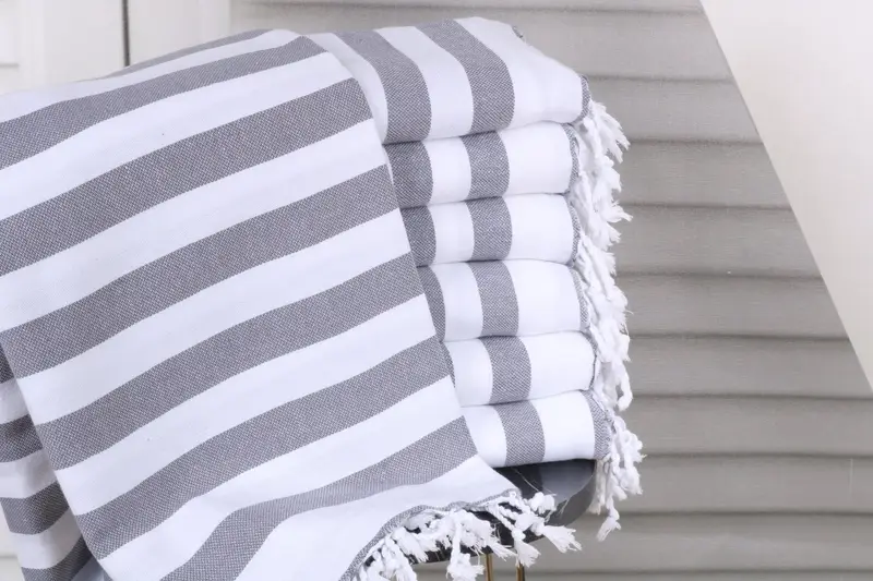 Bulk Dark Gray Striped Towel, Organic Turkish Cotton, 36x67 Inches