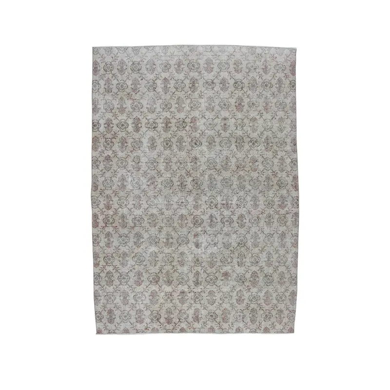 Turkish Oversize Rug 7.1x10.3 ft (217x314 cm), Oushak Gray Floral Vintage Rug - 1