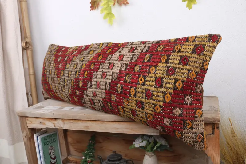 Pillow Sham, Kilim Pillow Cover, Interior Designer Pillow, Nomadic Cushion, Southwestern Pillow Cover, 12x36 Red Pillow, Gift Pillow - 4