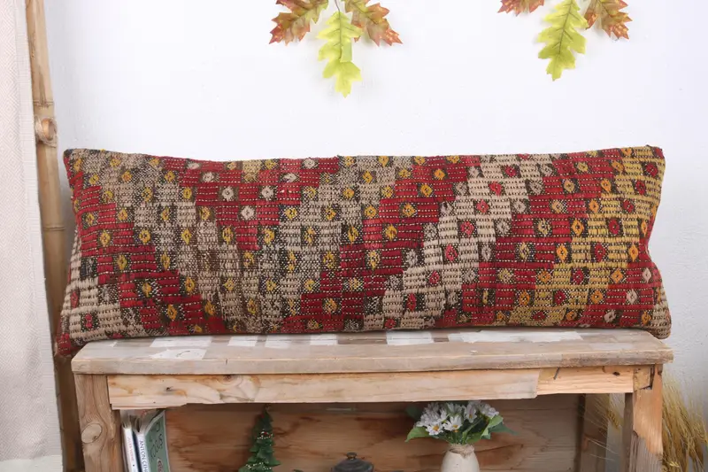 Pillow Sham, Kilim Pillow Cover, Interior Designer Pillow, Nomadic Cushion, Southwestern Pillow Cover, 12x36 Red Pillow, Gift Pillow - 2