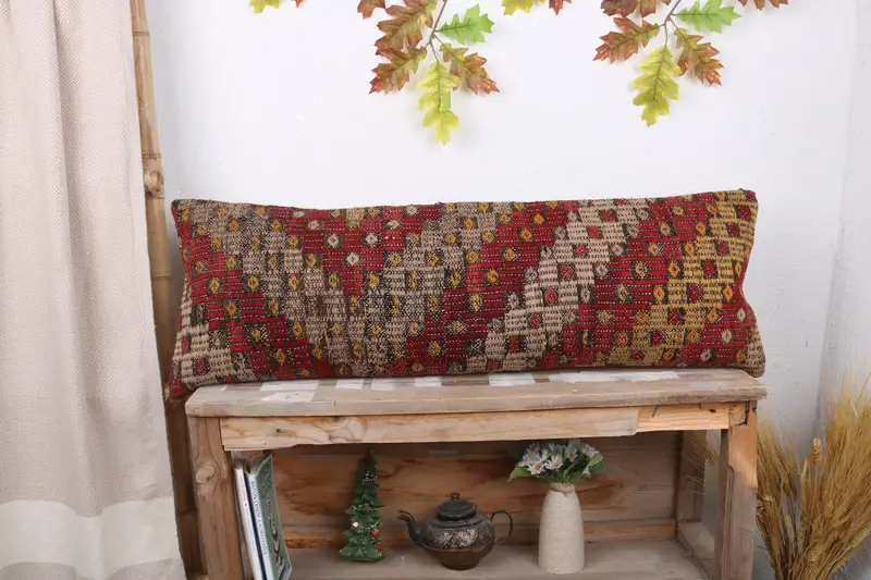 Pillow Sham, Kilim Pillow Cover, Interior Designer Pillow, Nomadic Cushion, Southwestern Pillow Cover, 12x36 Red Pillow, Gift Pillow - 1