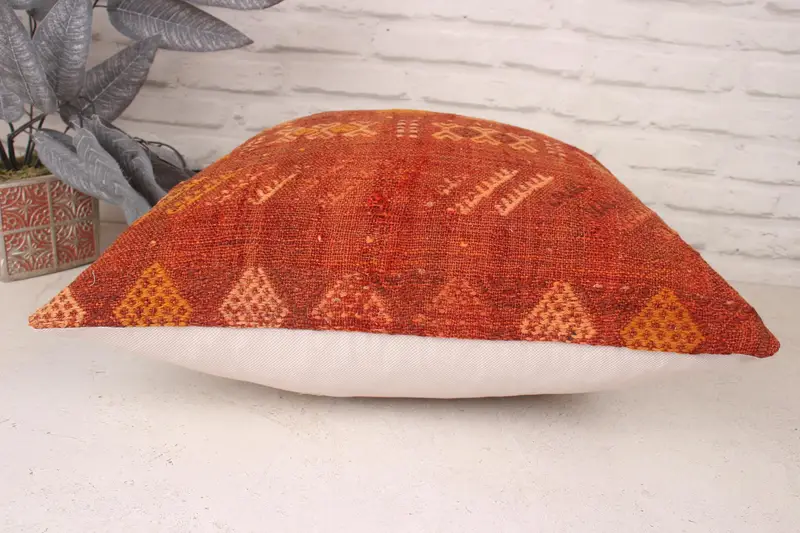 Turkish Kilim Pillow, Handmade Kilim Cushion, Ethnical Kilim Rug Pillow, 20x20 Red Cushion Cover, Pillow Case, Tapestry Pillow Case - 5
