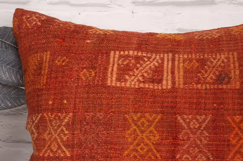 Turkish Kilim Pillow, Handmade Kilim Cushion, Ethnical Kilim Rug Pillow, 20x20 Red Cushion Cover, Pillow Case, Tapestry Pillow Case - 2