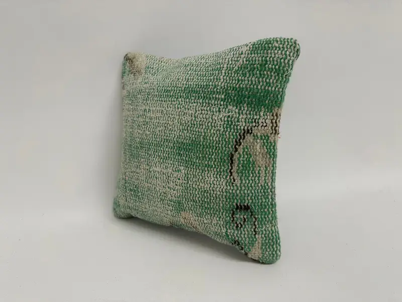 Pillow Cover, Handmade Kilim Cushion, Bench Pillow Cover, Boho Pillow, 12x12 Green Pillow Cover, Vintage Cushion Cover, Antique Pillows - 4