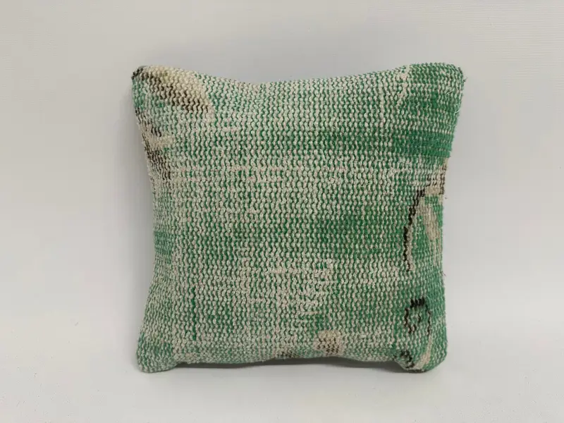 Pillow Cover, Handmade Kilim Cushion, Bench Pillow Cover, Boho Pillow, 12x12 Green Pillow Cover, Vintage Cushion Cover, Antique Pillows - 1