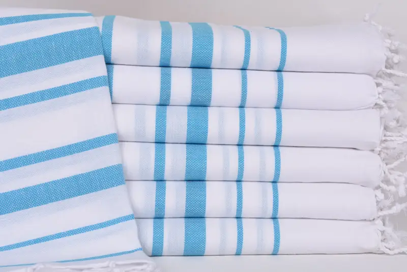 Personalized Beach Towel Blue Stripes Organic Cotton, 70x40 Inches