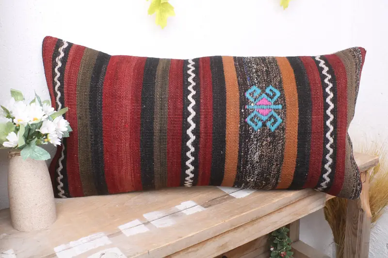 Handmade Cushion, Vintage Kilim Throw Pillow, Ethnical Kilim Rug Pillow, Interior Designer Pillow, 12x24 Red Pillow Cover, Cushion Cover - 4