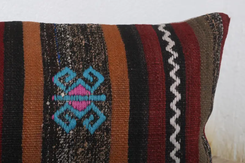 Handmade Cushion, Vintage Kilim Throw Pillow, Ethnical Kilim Rug Pillow, Interior Designer Pillow, 12x24 Red Pillow Cover, Cushion Cover - 5