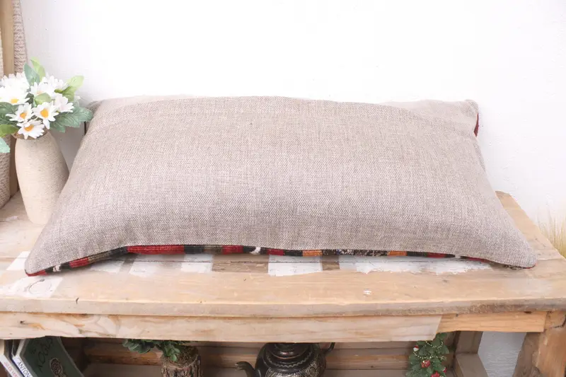 Handmade Cushion, Vintage Kilim Throw Pillow, Ethnical Kilim Rug Pillow, Interior Designer Pillow, 12x24 Red Pillow Cover, Cushion Cover - 7