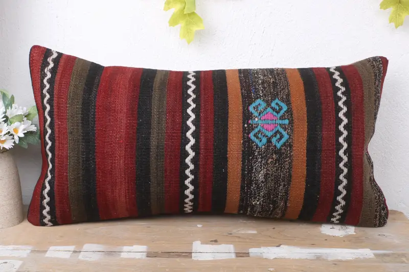 Handmade Cushion, Vintage Kilim Throw Pillow, Ethnical Kilim Rug Pillow, Interior Designer Pillow, 12x24 Red Pillow Cover, Cushion Cover - 2