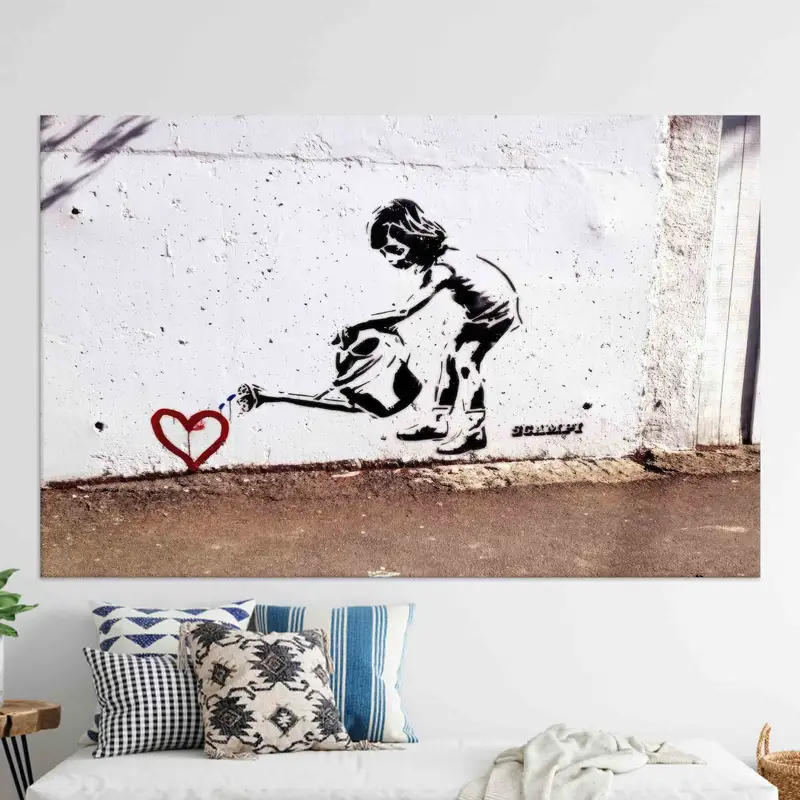 魅惑的なバンクシーの子供たちのウォーター キャンバス プリント: 芸術的なエレガンス