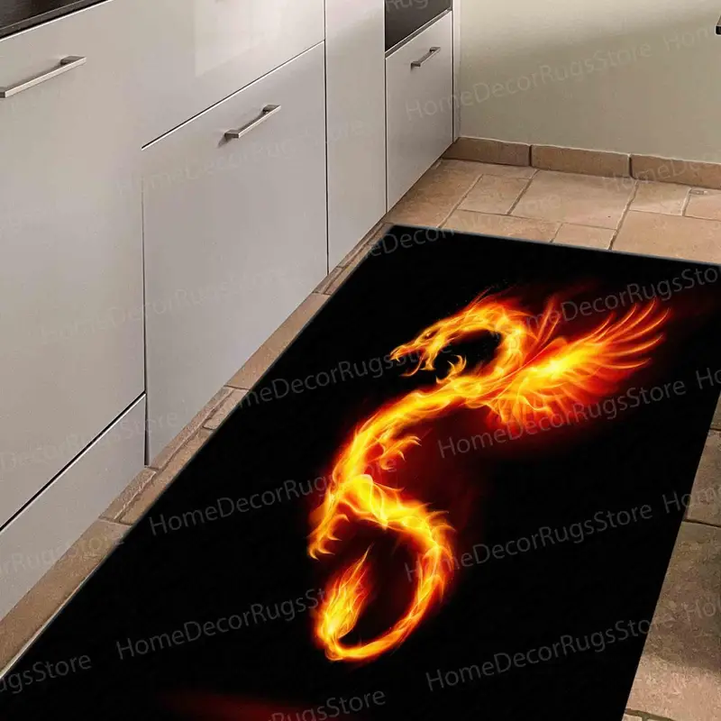Elegant Printed Rug Featuring Majestic Chinese Fire Dragon Design