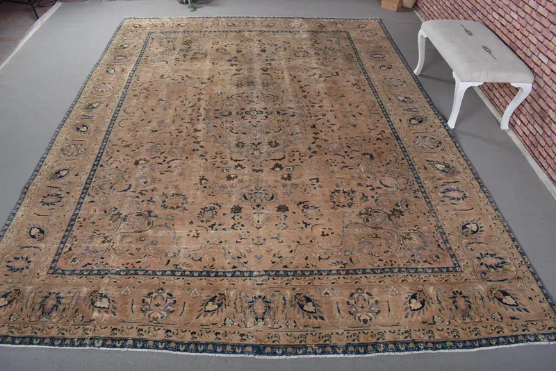 ベージュ & ブルー オンブレ ラグ、0.8x12.3 フィート シックな装飾