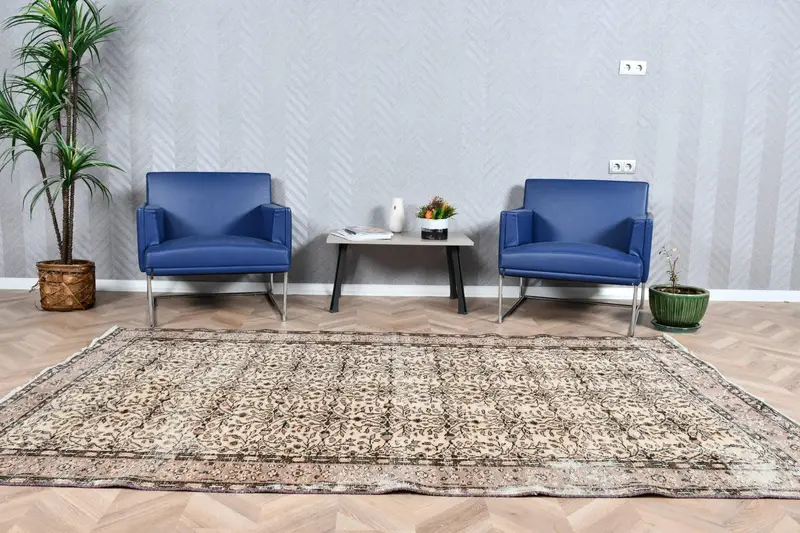 5.5x8.9 ft Halı, Vintage Türk Halısı, Oushak Kahverengi Oryantal Halı - 1