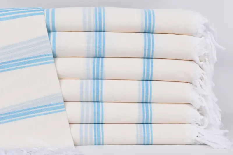 Turquoise Striped Organic Cotton Beach Towel, 70x40 Inches