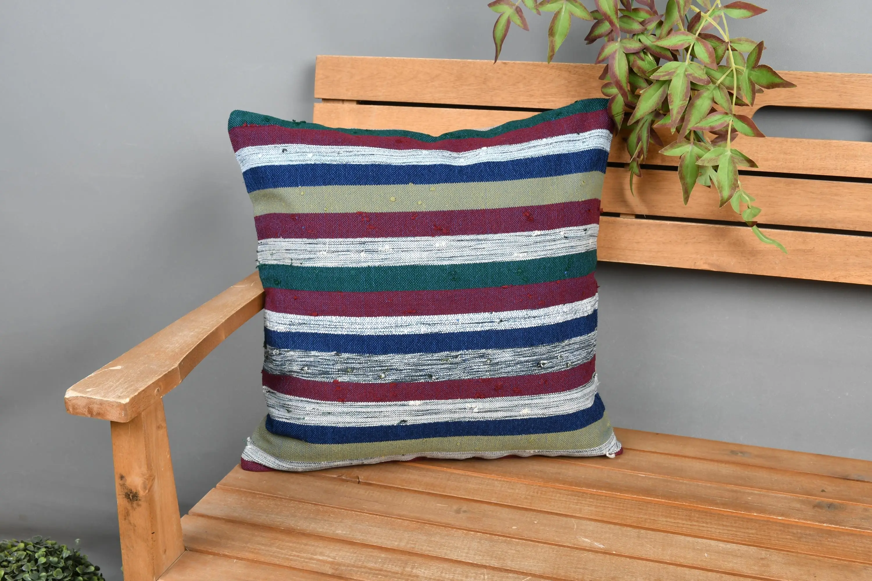 Red & Bronze Striped Pillow, 18x18 Embroidered Throw Pillow - 1