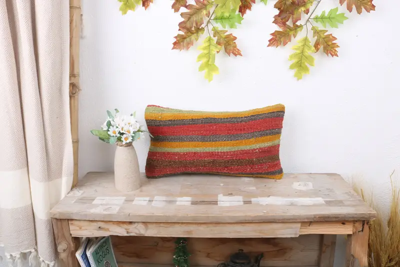 Boho Chic Pillow Case, Pillow Sham, Kilim Pillow Cover, Gift Pillow, Vintage Kilim Pillow, Outdoor Patio Pillow, 8x16 Red Pillow, Yoga Pillow Cover - 1