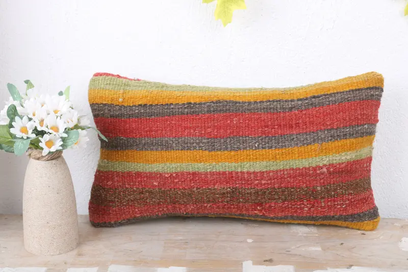 Boho Chic Pillow Case, Pillow Sham, Kilim Pillow Cover, Gift Pillow, Vintage Kilim Pillow, Outdoor Patio Pillow, 8x16 Red Pillow, Yoga Pillow Cover - 2