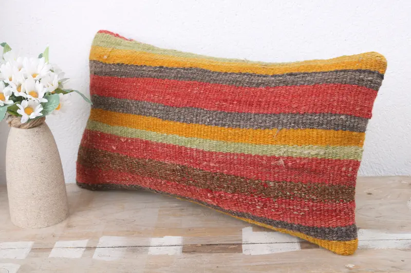 Boho Chic Pillow Case, Pillow Sham, Kilim Pillow Cover, Gift Pillow, Vintage Kilim Pillow, Outdoor Patio Pillow, 8x16 Red Pillow, Yoga Pillow Cover - 4
