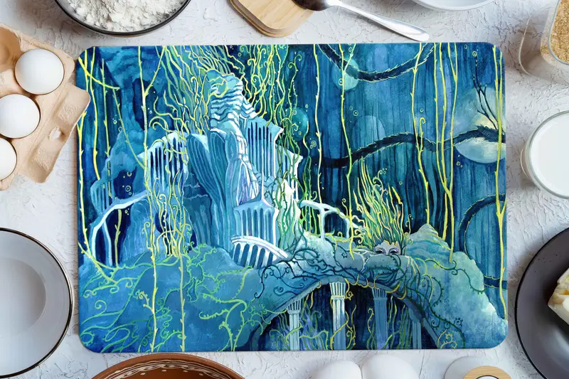 海景ガラスまな板、抽象的な水中デザイン、キッチンの必需品