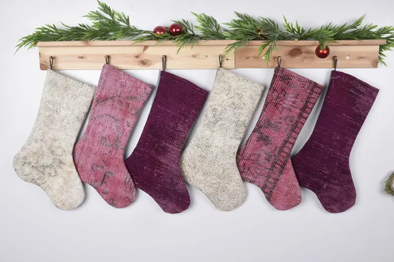 Beige & Brown Christmas Ornaments Stocking, 17 Inch Wide Holiday Stocking