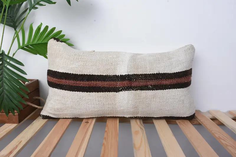 Chair Pillow, 12x24 Beige Pillow, Cushion Cover, Pillow for Sofa, Accent Throw Cushion Case, Home Decor Pillow, Boho Pillow Sham Cover - 1