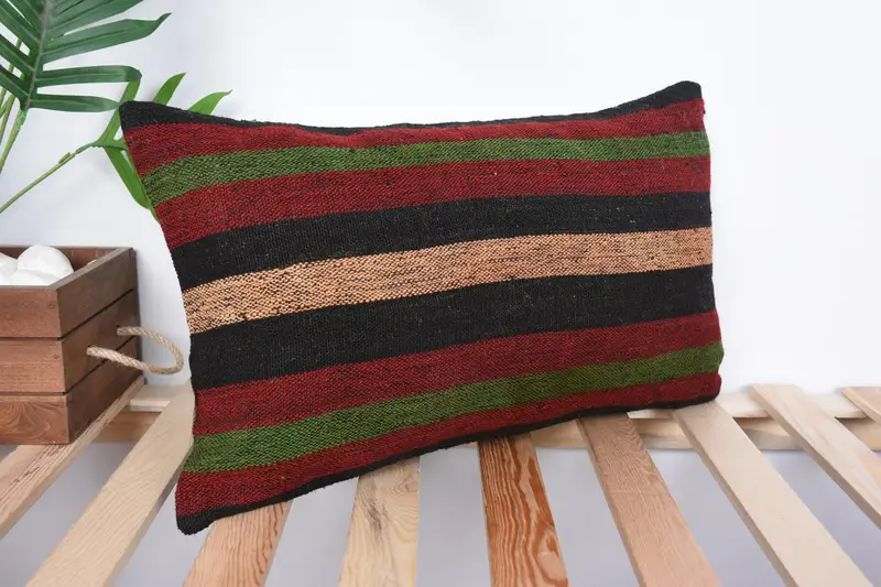 Decorative Throw Cushion Case, Throw Kilim Pillow, Retro Pillow Sham, Pillow for Couch, Turkish Kilim Pillow, 12x20 Red Pillow Sham, Cushion Case - 4