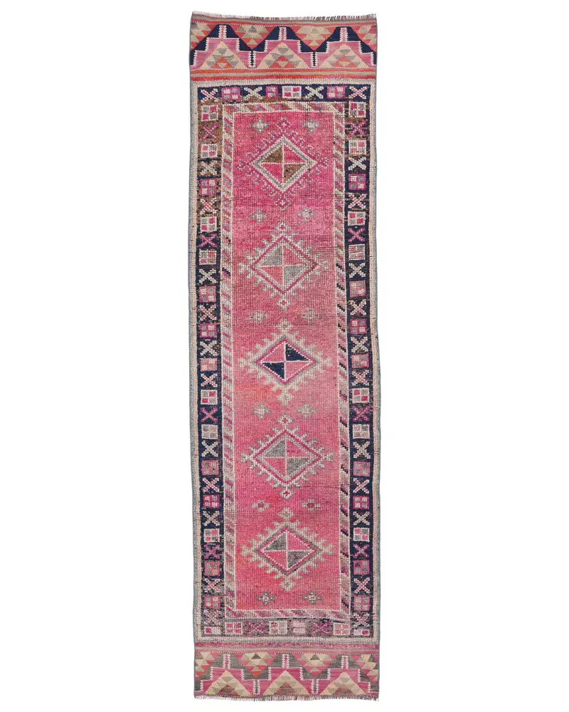 Pink and Blue Floral Rug, 2,7x9,6 ft Elegant Decor