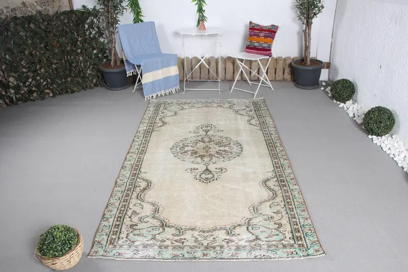 4.3x7.7 ft Rug, Vintage Turkish Rug, Blue Abstract Wool Rug - 1