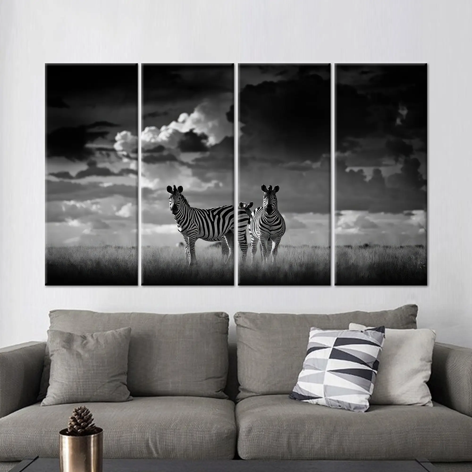 Elegant African Savannah Zebra Couple Canvas Print - 1