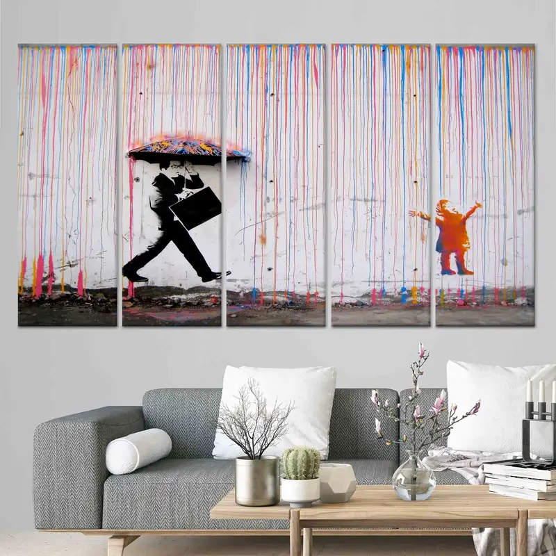Renkli Yağmur Kanvas: Canlı Sokak Grafiti Sanatsal Reprodüksiyon