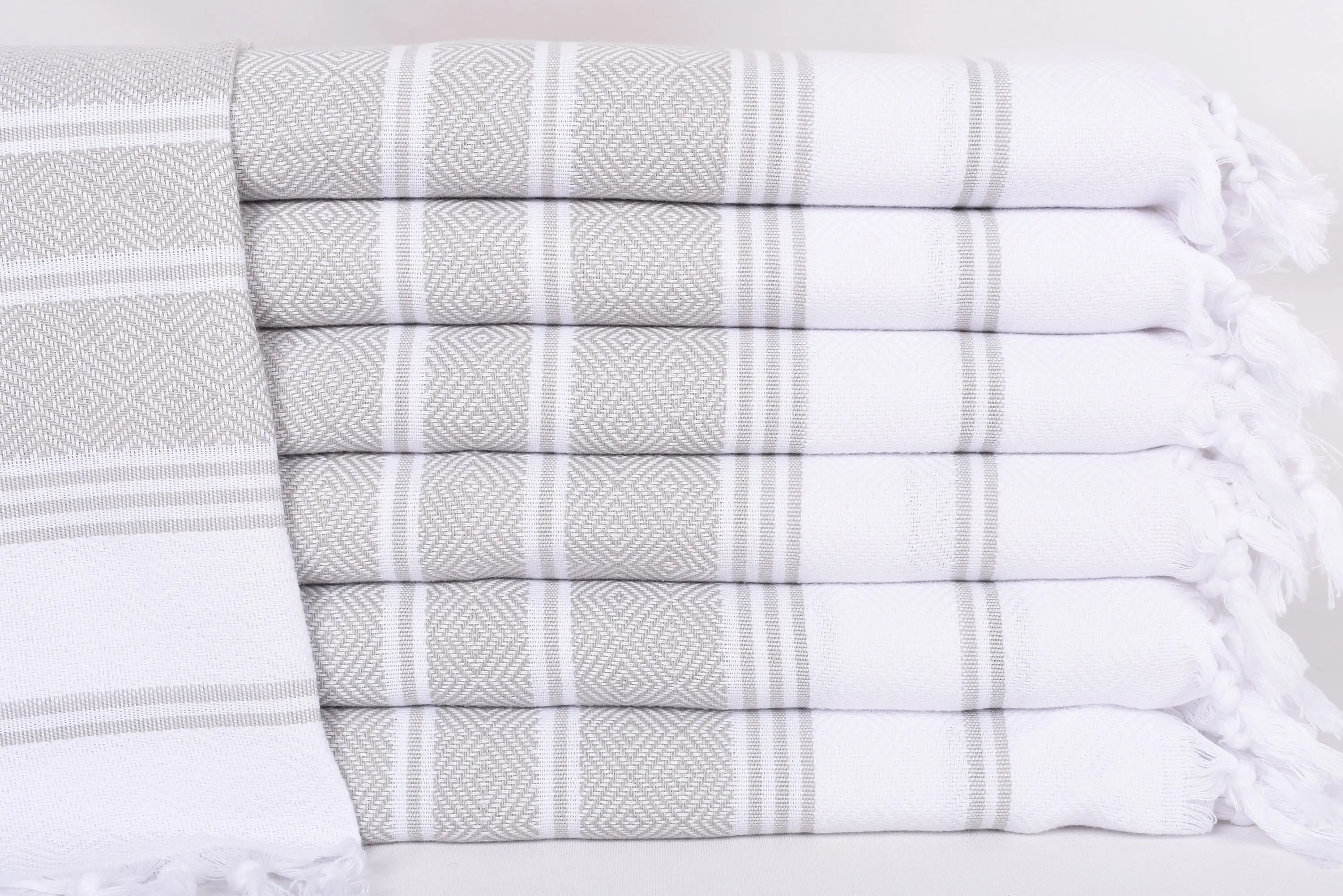 Turkish Hand Towel Light Gray-White Diamond, 40x18 Inches - 1