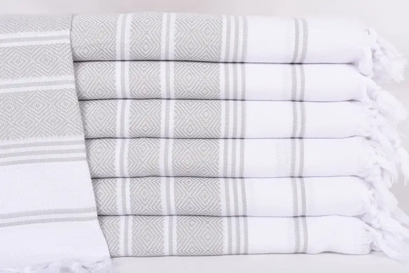 Turkish Hand Towel Light Gray-White Diamond, 40x18 Inches