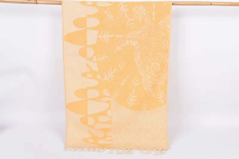 Mustard Turtle Design Turkish Cotton Tea Towel, 36x18 Inches