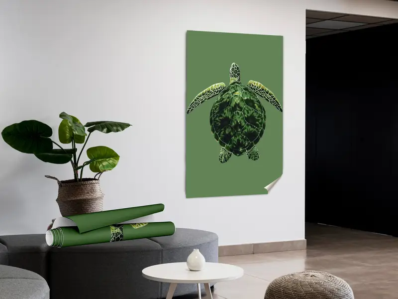 Trendy Oyuncu Yatak Odaları için Modern Yeşil Kaplumbağa Aşığı Kanvası