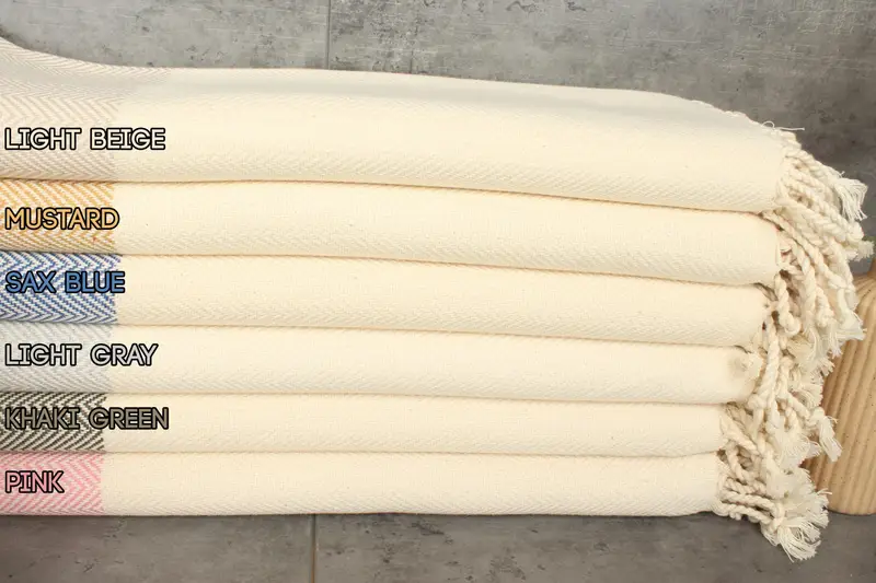 Personalized Zig Zag Beach Towel Organic Cotton Beige Bath, 36x71 Inches