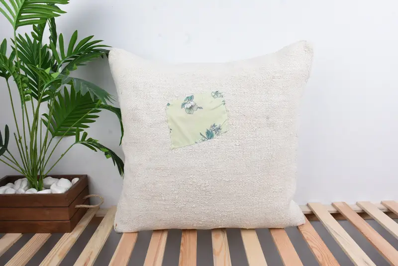 Vintage Pillow, Throw Kilim Pillow, Pillow Cover, Interior Designer Pillow, 24x24 White Cushion, Outdoor Patio Pillow Case, Armchair Pillow Cover - 1