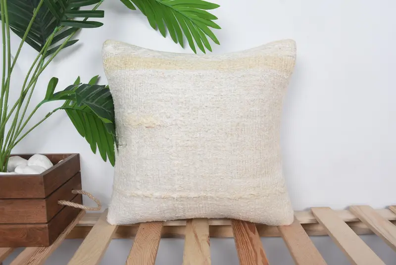 Pillow for Couch, Vintage Throw Pillow Cover, 14x14 Beige Cushion Case, Antique Pillows, Vintage Pillow, Cushion Cover - 1