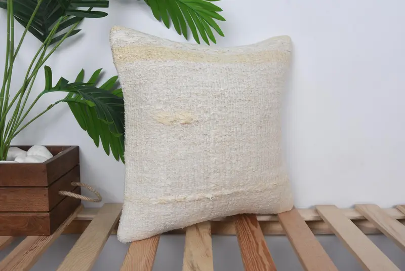 Pillow for Couch, Vintage Throw Pillow Cover, 14x14 Beige Cushion Case, Antique Pillows, Vintage Pillow, Cushion Cover - 4