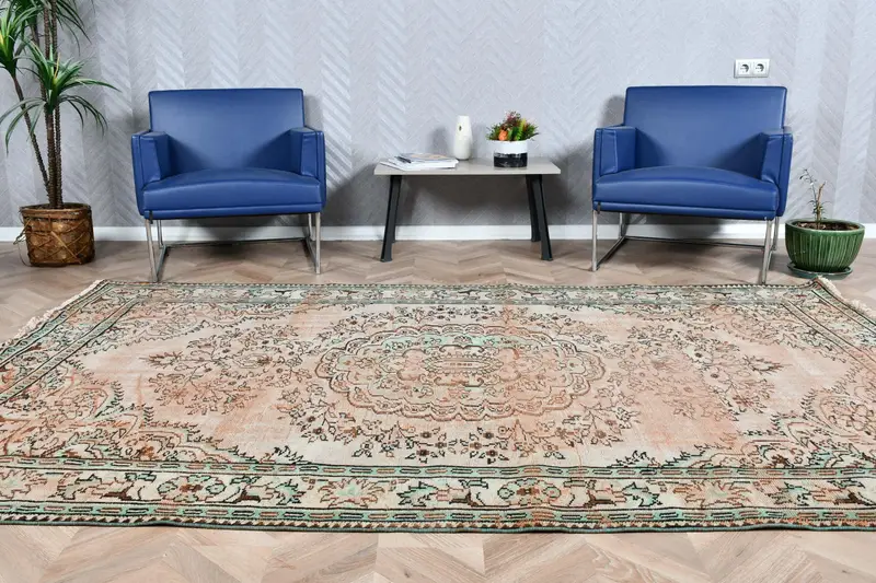 5.8x9.3 ft Vintage Büyük Halı, Türk Kahvesi Bitki ve Ağaç Halısı - 1
